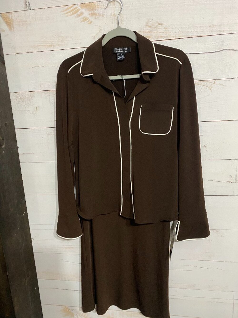 Chapter One Sportswear 2 Piece Skirt Set NWT Brown Contrast Piping Medium